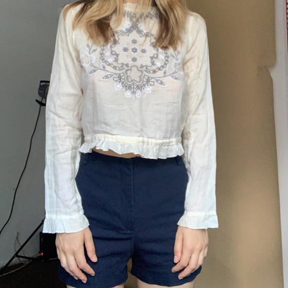 ZARA blouse embroidered top long sleeve - Picture 6 of 14